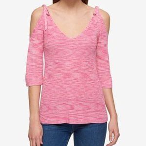"TOMMY HILFIGER" HIBISCUS HEATHER PINK COLD SHOULDER SWEATER TOP SIZE: M NWT
